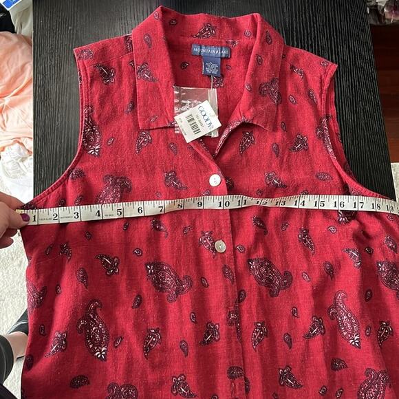 Vintage Dead stock Linen Blend Red Sleeveless Shirt Dress - Picture 4 of 5